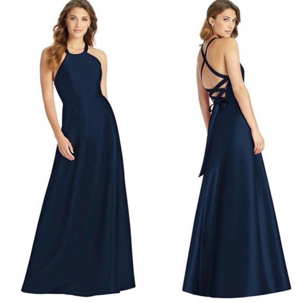 Elegant Midnight Blue Halter Maxi Dress
